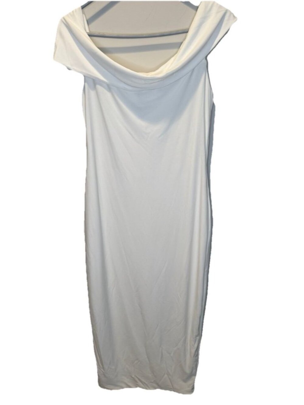 Club L London Averie White Bodycon Bardot Off Shoulder Midi Dress 8 NEW Stretch